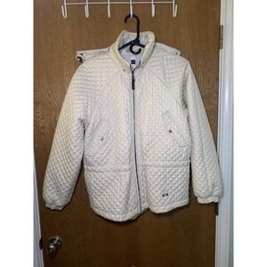 Post Card Italy Quilted Jacket Ivory Cream Removable Fur Trim Hood Sz 4 Eu 40